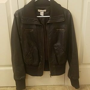 Brown Faux Leather Distressed Jacket